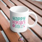 Happy Womans Day UVDTF Stickers design on a ceramic mug or Libby cup mockup, ideal for vibrant customized craft gifts.