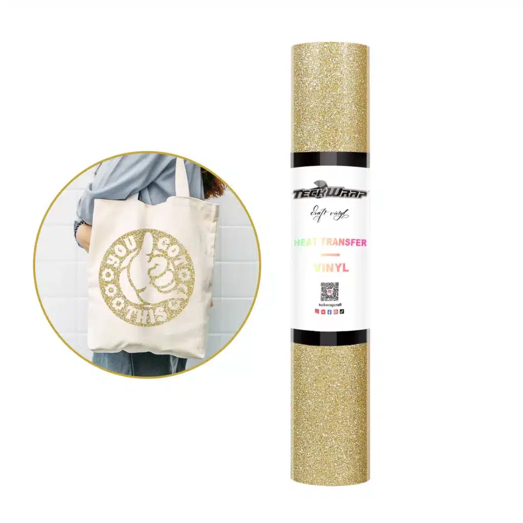 What’s the difference between HTV and sticker vinyl, and which one should I use? 6 Teckwrap Glitter Champagne Gold HTV