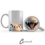 Dinosaur Mouth Mug UVDTF Sticker design on a ceramic mug mockup, ideal for vibrant customized craft gifts.