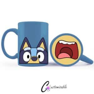 Bluey Mouth Mug UVDTF Sticker design on a ceramic mug mockup, ideal for vibrant customized craft gifts.
