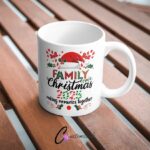 Family Christmas UVDTF Sticker design on a ceramic mug mockup, ideal for vibrant customized craft gifts.