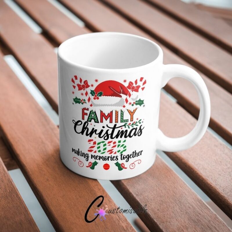 Family Christmas UVDTF Sticker Family Christmas UVDTF Sticker design on a ceramic mug mockup, ideal for vibrant customized craft gifts.