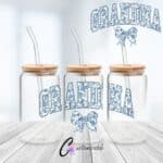 Grandma demiWrap UVDTF Sticker design on a ceramic mug mockup, ideal for vibrant customized craft gifts.