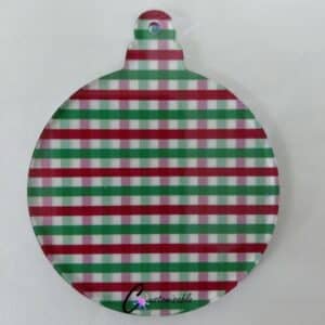 Red Gingham 8cm Bauble Pattern Acrylic