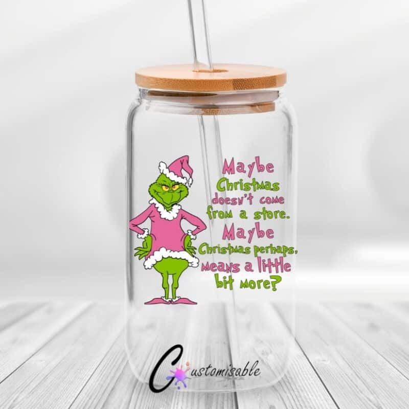 Christmas Means More UVDTF Sticker design on a ceramic mug mockup, ideal for vibrant customized craft gifts.