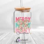 Preppy Christmas UVDTF Sticker design on a ceramic mug mockup, ideal for vibrant customized craft gifts.