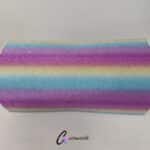 Close-up texture of no-shed Rainbow glitter cardstock showing thick 250gsm paper core and sparkling gradient finish