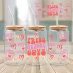 Fries Before Guys UVDTF Sticker design on a ceramic mug mockup, ideal for vibrant customized craft gifts.