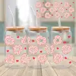Heart Donuts Wrap UVDTF Sticker design on a ceramic mug mockup, ideal for vibrant customized craft gifts.