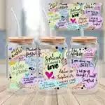 Positive Teacher Wrap UVDTF Sticker design on a ceramic mug mockup, ideal for vibrant customized craft gifts.
