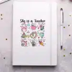 She is a Teacher diary UVDTF Sticker design on a ceramic mug mockup, ideal for vibrant customized craft gifts.