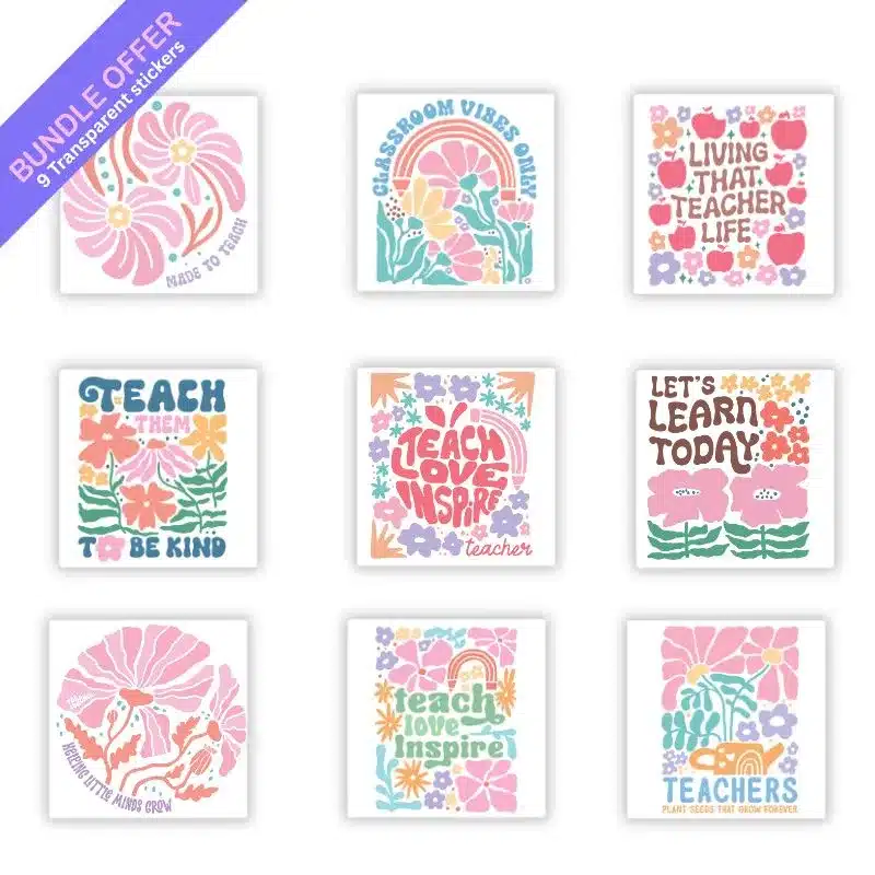 Teacher Boho Bundle UVDTF Sticker Teacher Boho Bundle UVDTF Sticker Sticker design on a ceramic mug mockup, ideal for vibrant customized craft gifts.