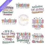 Teacher Fun Bundle UVDTF Sticker design on a ceramic mug mockup, ideal for vibrant customized craft gifts.