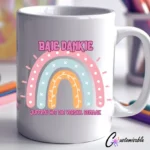 Baie Dankie Koffie UVDTF Sticker design on a ceramic mug mockup, ideal for vibrant customized craft gifts.