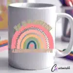 Ek is n Juffrou Koffie UVDTF Sticker design on a ceramic mug mockup, ideal for vibrant customized craft gifts.