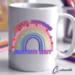 Grootste Hart UVDTF Sticker design on a ceramic mug mockup, ideal for vibrant customized craft gifts.