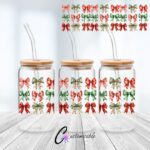 Xmas Bow Wrap UVDTF Sticker design on a ceramic mug mockup, ideal for vibrant customized craft gifts.