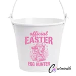 Pink Egg Hunter UVDTF Sticker design on a ceramic mug mockup, ideal for vibrant customized craft gifts.