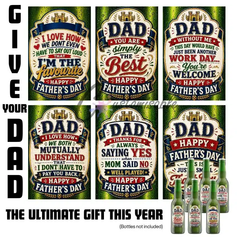 Dad Beverage Bundle UVDTF Sticker Dad Beverage Bundle custom UV DTF sticker design on a ceramic mug mockup, ideal for vibrant Father's Day craft gifts.