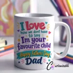 I Love How Mug custom UV DTF sticker design on a ceramic mug mockup, ideal for vibrant Father's Day craft gifts.
