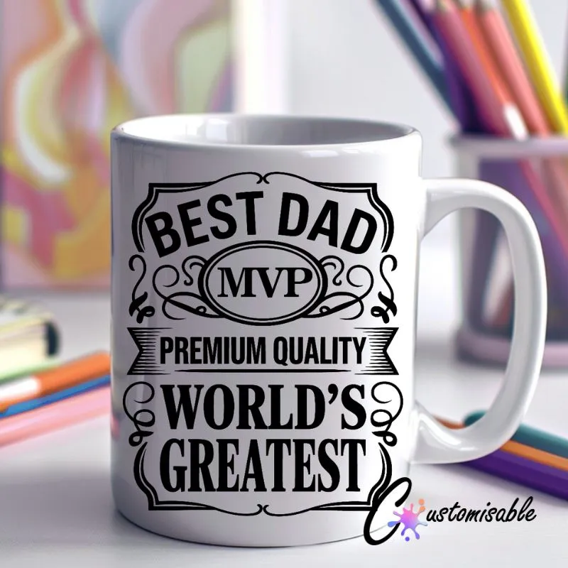 MPV Dad Mug UVDTF Sticker MPV Dad Mug UVDTF Sticker design on a ceramic mug mockup, ideal for vibrant Father's Day craft gifts.