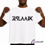 White T-shirt with black “Jislaaik” DTF transfer design in bold modern South African slang typography.