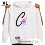 Extra Large print area size chart showing a 34cm x 40cm "XL" graphic transfer template on a white hoodie, designed for Ladies XLarge and Mens XLarge.