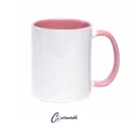 White 11oz two tone sublimation mug with pink inner and handle on a white background.