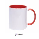 White 11oz two tone sublimation mug with red inner and handle on a white background.
