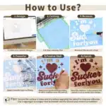 Step-by-step TeckWrap stencil vinyl guide showing design, cutting, weeding, transfer, painting and final reveal.