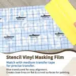 Blue TeckWrap stencil vinyl masking film with medium transfer tape and yellow squeegee for precise paint stencils.`