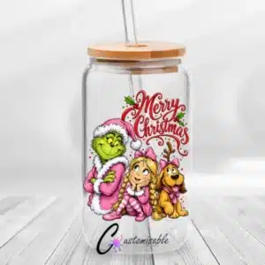 Grinch Pink Christmas UVDTF Sticker